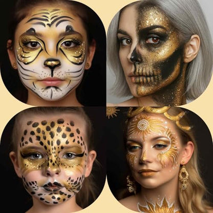 BOBISUKA Metallic Gold Face Body Paint, Water-Based Face Painting Kit & Body Paints, Facepaint for Adults Halloween Golden Masquerade Mask & Skull Special Effects Art Make-Up Costume Cosplay & Theater - color: Metallic Gold