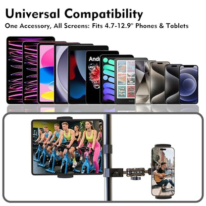 Tablet Holder for Treadmil Indoor Cycle Elliptical Spin Bike Peloton Music Stand 360° Adjustable Super Crab Handlebar Climp Mount Compitable with 4.7~12.9" iPad Switch iPhone e-Reader