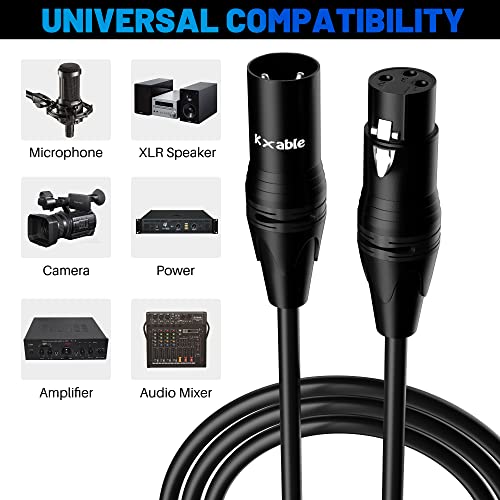 Kxable XLR Microphone Cable 25 Feet, 3 Pin Shielded Balanced Male to Female Mic Cord, Zinc Alloy Shells, OFC, Heavy-Duty Patch Cable for Amplifier, Speaker, Mixer with 5 Cable Ties - size: 25 Feet, style: 1-Pack