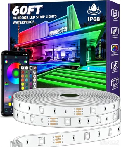 AILBTON 60ft Outdoor LED Strip Lights Waterproof,IP68 Outside Led Light Strips Waterproof with Bluetooth App Remote Control,Music Sync RGB Exterior Led Rope Lights,for Balcony,Deck,Roof,Garden,Pool - size: 60ft