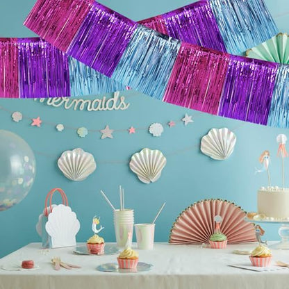 BEISHIDA Blue Purple Pink Fringe Garland Banner Wall Tinsel Foil Streamers - color: Blue Purple Pink