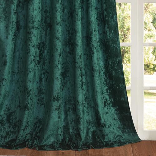 Luxury Crushed Deep Green Velvet Curtains 2 Panels Set - 84 inches Long Room Darkening Rod Pocket Window Drapes for Living Room Bedroom 52" W x 84" L - color: Deep Green, size: 52"W x 84"L (Pack of 2)