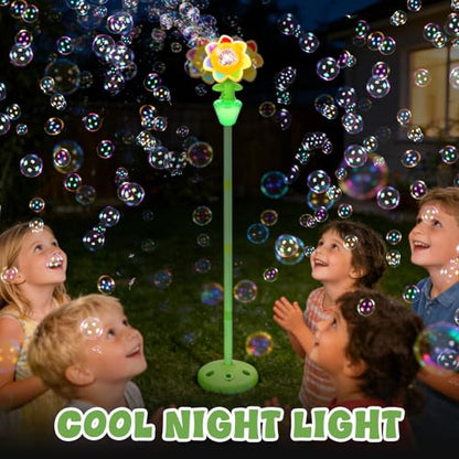 Automatic Flower Bubble Machine for Kid,Rechargeable Sun Flower Bubble Maker with Lights for Parties, 28in to 41in Adjustment Height Bubble Machine for Toddlers,Idea for Outdoor Wedding Birthday Gift - style: Flower 1pcs