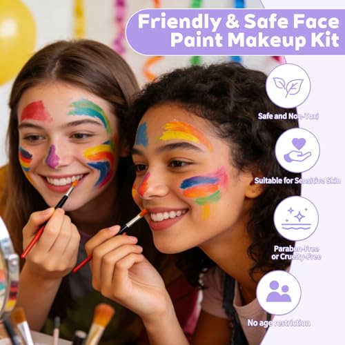 42 Color Face Painting Kit - Non-Toxic Water Activated Face & Body Paint Set with Stencils, Brushes, Sponges - For Halloween, Carnival, Birthday Parties, Costume Makeup, Festivals & Events - color: 42 Color Face Painting Set with Cake
