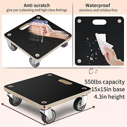Furniture Mover Dolly Portable Wood Rolling Mover for Heavy Furniture Sofa Cabinet Refrigerator, with 4 360° Rotatable Rubber Universal Wheels, 550 Lbs Capacity, Black (2 Packs) - color: Square