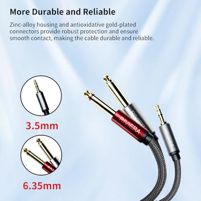 RIVIERA 10FT/3.0M Audio Cable 3.5mm 1/8" TRS to Dual 6.35mm 1/4" TS Braided Sheilded Copper Wire and 24K Gold Plated Low Noise with Braided Nylon Jacket for Digital Players & Musical Instruments - color: 1/8 TRS-Dual 1/4 TS Black, size: 10FT/3.0M
