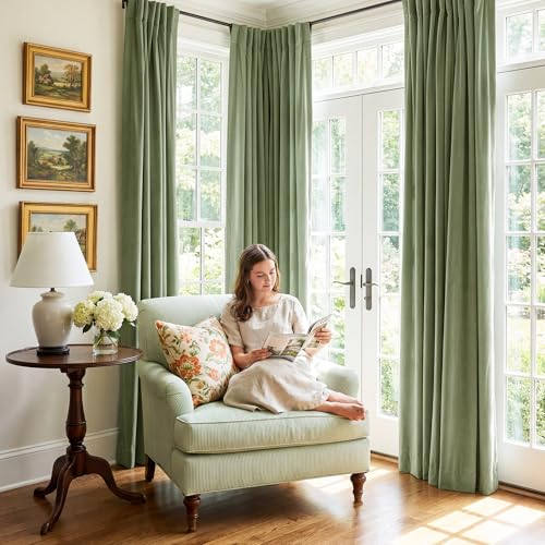 StangH Sage Green Velvet Curtains Farmhouse for Bedroom, W42xL90, 2 Panels - color: Green Series - Sage Green, size: 42"W x 90"L (Pack of 2)