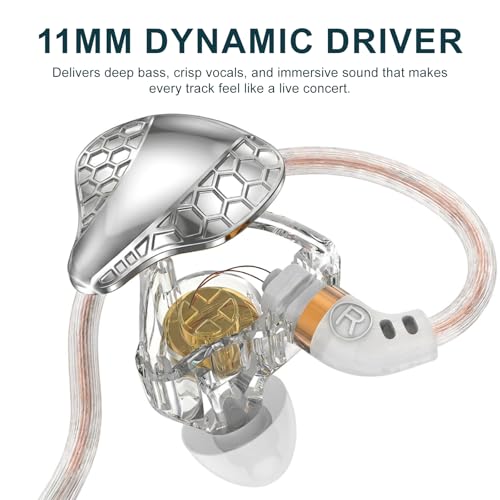 In Ear Monitor Headphones Dual Magnetic Dynamic Driver IEM with Mic, Silver | Hybrid Banlance Armature with Dynamic in Ear Headphones IEM Earphones Gaming Earbuds - color: H89-Silver with Mic