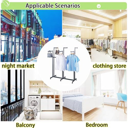 Floor Standing Metal Garment Rack - Heavy Retail Display Racks With Wheels | 10 Arms Clothing Rack, Square Tubing Portable Shirt Rack, Merchandise Display RackFor Hanging Clothes (XL-Black) - color: XL-Black