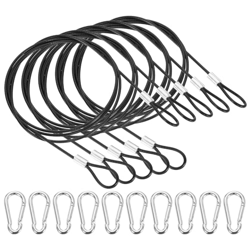 PATIKIL 40 Inch Safety Cable Lock, 5 Pcs 304 Stainless Steel Security Wire Ropes Double Loop Anti-Theft Safety with 10 Spring Buckles for Bicycles Luggage Stage Lighting, Black - color: Black, size: 40 Inch