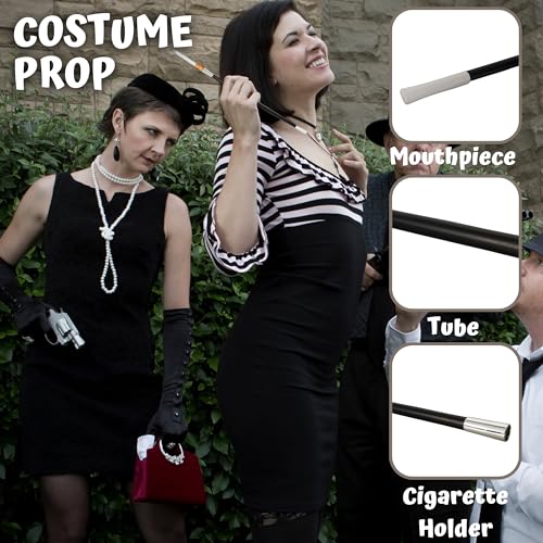 4E's Novelty 2 Long Cigarette Holders & 2 Fake Puff Cigarettes with Smoke for Halloween Accessories for Women Costumes Gatsby Roaring 1920s Flapper Costume Photo Prop Cigarettes