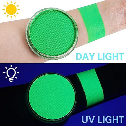 Neon Green UV Face Body Paint(30g/1oz), Water Based Blacklight Reactive Fluorescent Safe Non-Toxic Face Body Painting Makeup Kit for Music Festivals, Nights Out, Halloween, and Party - color: Neon Green