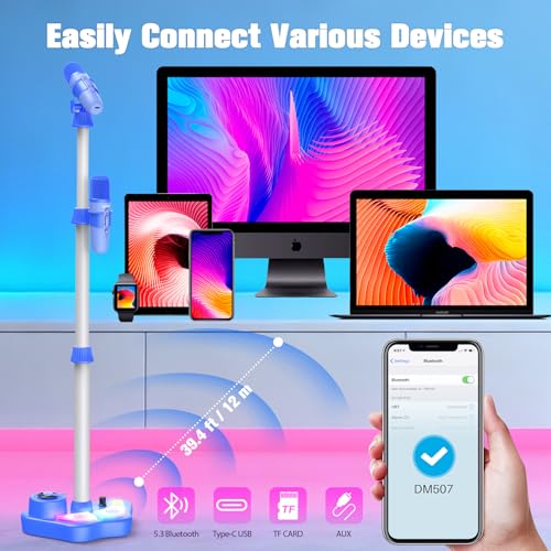 Stand Karaoke Machine Toy for Kids Ages 3-5 4-6 5-7 Birthday Gifts for 3 4 5 6 7 8 Year Old Boy, Kid Rechargeable Karaoke Microphone with 2 Wireless Mics, Bluetooth Speaker Toddlers Boys Party Toys - color: Blue
