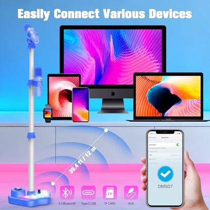 Stand Karaoke Machine Toy for Kids Ages 3-5 4-6 5-7 Birthday Gifts for 3 4 5 6 7 8 Year Old Boy, Kid Rechargeable Karaoke Microphone with 2 Wireless Mics, Bluetooth Speaker Toddlers Boys Party Toys - color: Blue