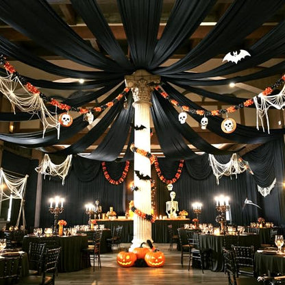 60ftx40ft Black Ceiling Curtain for Wedding Parties - color: Black, size: 60"W x 480"L (Pack of 12)
