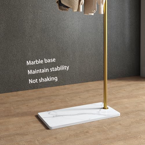 Gold clothing rack with Marble Base,Modern clothes racks for hanging clothes,7-shaped coat rack Freestanding Small garment rack Clothes Hanging Rack for Small Space,Bedroom or cloakrooms - color: 7 gold