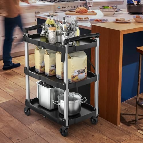 YITAHOME 3-Tier Folding Utility Cart with Wheels (2 Brakes), 240lbs - size: 240 LBS with 23.03" L x 15.35" W x 32.6"H