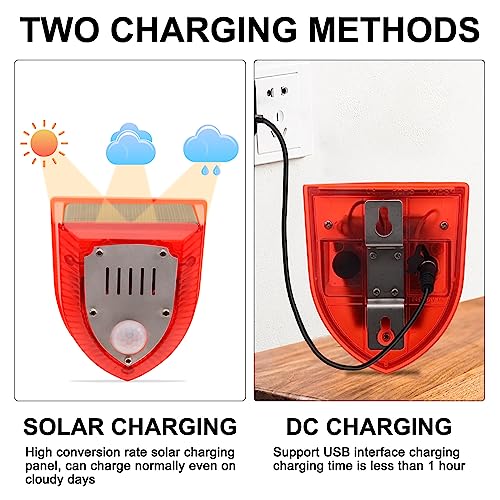 Qualirey 4 Pcs Solar Alarm Motion Detector with Sound Outdoor Motion Sensor 129db Barking Dog Strobe Light Gunshot Sound Alarm Detector Noise Maker Warning Lamp for Home Villa Yard Farm