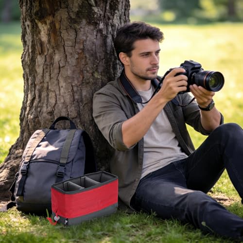 Koolertron Waterproof DSLR Camera Bag with Removable Insert, Adjustable Compartments, Fits in Camera Bags - Protective Case for DSLR/SLR Cameras & Accessories - color: Gray Green+Red