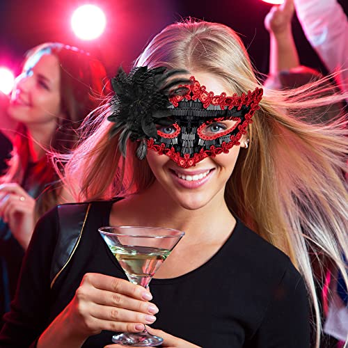 SIQUK Couple Masquerade Masks Set Venetian Party Mask Costume Mask - color: Black & Red
