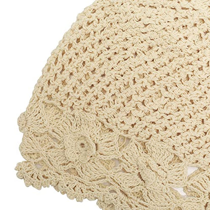 ZLYC Women Cotton Crochet Slouchy Beanie Hat Handmade Knit Summer Skull Cap | Lightweight breathable,boho casual chic look,travel photos festival party,café commute daily wear,beach concert gathering - color: Flowers Beige
