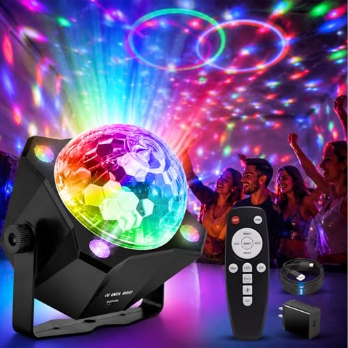 Disco Ball Light DJ Party Light，Sound Activated 6 Colors Stage Strobe for Outdoors and Indoors Home Club Karaoke Christmas Halloween Birthday Wedding Dancing Mood Lights (Disco Ball Light)