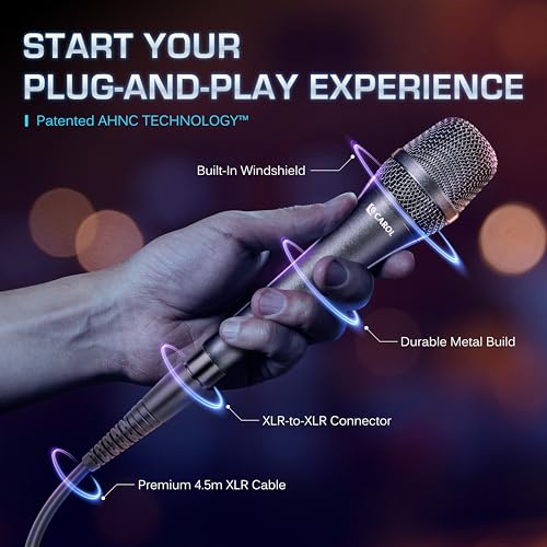 CAROL AC-910 XLR Wired Vocal Microphone, Dynamic Cardioid, No-Switch | AHNC dual-engine noise canceling tech for singing, studio, and stage. incl. 14.8ft (4.5m) XLR cable, mic clip - style: AC-910（no switch）