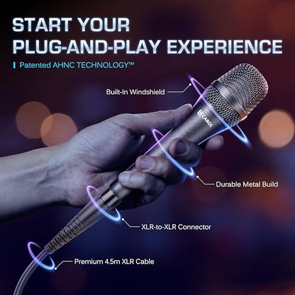 CAROL AC-910 XLR Wired Vocal Microphone, Dynamic Cardioid, No-Switch | AHNC dual-engine noise canceling tech for singing, studio, and stage. incl. 14.8ft (4.5m) XLR cable, mic clip - style: AC-910（no switch）