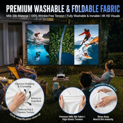Outdoor Projector Screen with Stand, Portable 16:9 (120-inch) | 4K HD, Wrinkle-Free Display, Washable Fabric, Outdoor Ready, Easy Setup, Carry Bag Included