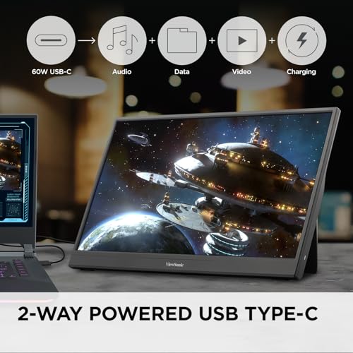 ViewSonic VX1654 16 Inch Portable Gaming Monitor, 1080p 144Hz IPS USB-C | Mini HDMI For Consoles; 60W USB-C Powers Laptops, Built-In Stand Supports Travel, Work, Play, Desks, Classes, Streaming - size: 16-Inch 144Hz