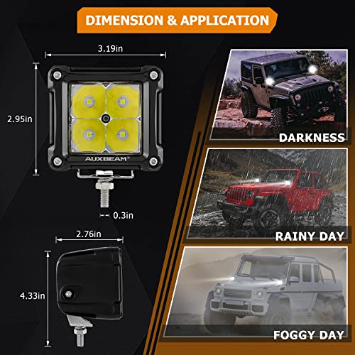 Auxbeam FA Series 3-Inch Cube Offroad Lights 40W LED Pod Lights 2-Pack | Spot Beam, Black Frame, DT Wiring Harness, Plug and Play, for 4x4 Pickup Truck Car Motorcycle Boat, Auxiliary Ditch Lights - color: Spot Beam, Black