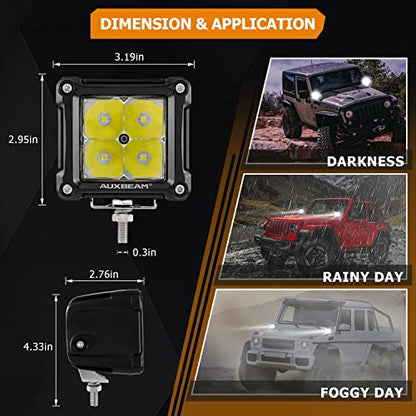 Auxbeam FA Series 3-Inch Cube Offroad Lights 40W LED Pod Lights 2-Pack | Spot Beam, Black Frame, DT Wiring Harness, Plug and Play, for 4x4 Pickup Truck Car Motorcycle Boat, Auxiliary Ditch Lights - color: Spot Beam, Black