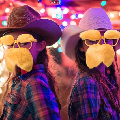 1 Pair Yellow Glasses with Mustache and Eyebrows Set, Halloween Funny Disguise Glasses Fake Mustache Cosplay Accessories Party Supplies Favors Gift for Party Favors Adults