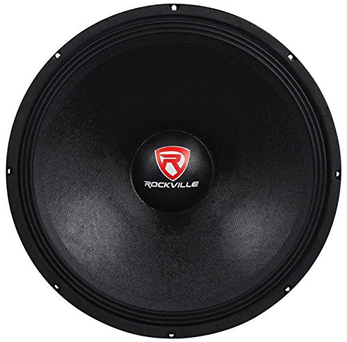 Rockville RVP18W4 18" Raw Replacement DJ PA Subwoofer, 4 Ohm | 1200W Peak / 600W RMS, 90 Oz Magnet, 3" CCAW Voice Coil, Paper Cone, Steel Basket, Banana Terminals, 26Hz-500Hz, 101dB - style: 4 Ohm
