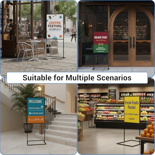 Sign Holder Floor Stand, 24×36 Inch Heavy Duty Floor Standing Sign Holder, Sliding Double Sided Poster Stand, Sign Stand for Mall Ads, Trade Shows, Road Signs (Black，24×36)