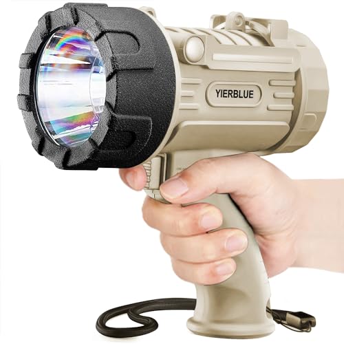 YIERBLUE Rechargeable Spotlight Flashlight with 2000000 High Lumen LED, IP67 Waterproof Long Running Spot Light searchlight, Impact Resistant Handheld Spotlight with Foldable Stand and Red Lens - color: Pearl