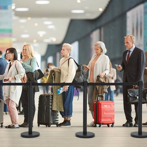 Crowd Control Stanchion Set, Black Stanchions with 6.6 ft Retractable Belts, Crowd Control Barriers, 2 Pack
