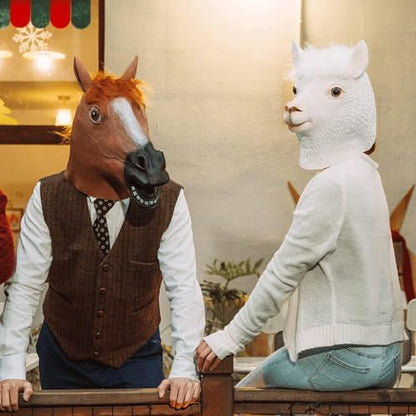 CreepyParty Horse Head Mask for Adults, Natural Latex Horse Costume Mask for Halloween Parties and Cosplay, Brown