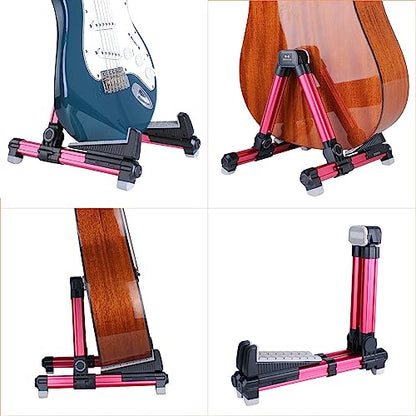 ENO MUSIC Folding Acoustic Guitar Stand, Suitable for Electric Guitars, Bass Guitars (Red) - color: Red