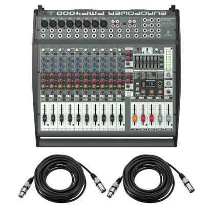 Behringer Europower PMP4000 1600-Watt 16-Channel Powered Mixer with Multi-FX Processor and FBQ Feedback Detection System with 2 Pack 25' XLR M to XLR F Cable