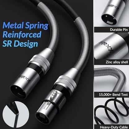 XLR Microphone Cables (10FT, 2-Pack), XLR Male to Female Balanced Mic Cable, 3-Pin Shielded Speaker Cord, Zinc Alloy Connectors, Premium 22AWG Pure Copper, Metal Spring SR, Recording Studio, Podcast - size: 10FT, style: 2-Pack