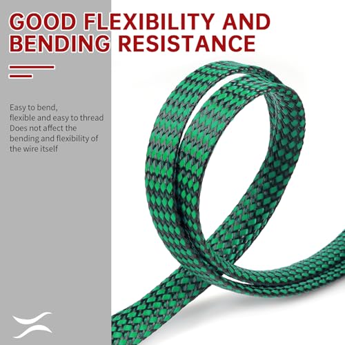 Expandable Braided Cable Sleeve, PP Yarn + PET Braided Expandable Sleeving Cable Management Protection High Density PET Wire Cover Sheath for Cables (Green Black, 12mm (15/32")-19ft) - color: Green Black, size: 12mm (15/32")-19ft