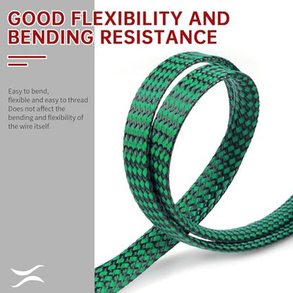 Expandable Braided Cable Sleeve, PP Yarn + PET Braided Expandable Sleeving Cable Management Protection High Density PET Wire Cover Sheath for Cables (Green Black, 12mm (15/32")-19ft) - color: Green Black, size: 12mm (15/32")-19ft