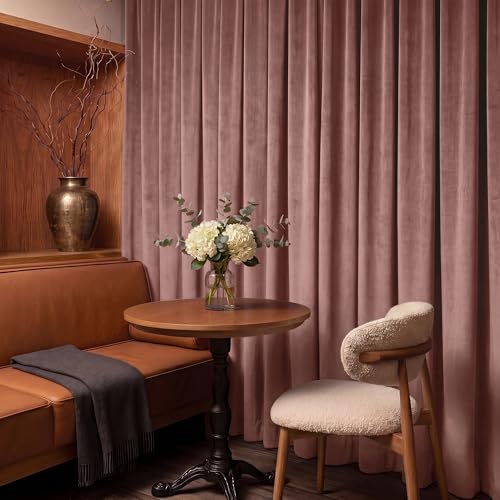RYB HOME Pink Velvet Curtains 90 inches Long for Girls Living Room | Thermal Insulated, UV Privacy Blocking, Energy Efficient, Noise Reducing, Back Tab, Guest Room Office, W52 x L90, 2 Panels - color: Wild Rose, size: 52"W x 90"L (Pack of 2)