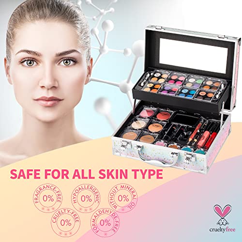 Hot Sugar Makeup Kit Starter Gift Set with Train Case for Teens (Rainbow) | Complete beauty cosmetics set with reusable rainbow makeup box. Includes pigmented eyeshadow palette, blush and lipstick. - color: Rainbow