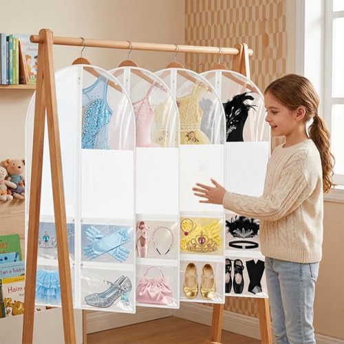 12 Pack Garment Bags for Dance Costumes, 40" Kids Clear Garment Bags for Hanging Clothes with 4 Zipper Pocket, Dance Competition Must Haves for Dance Competition, Travel, Closet Storage