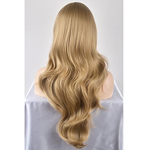 BERON 26 Inches Blonde Wig Long Wavy Wig Ash Blonde Wigs with Bangs for Women Gold Blonde Synthetic Wigs with Hairnet - color: Dust Blonde, size: Long
