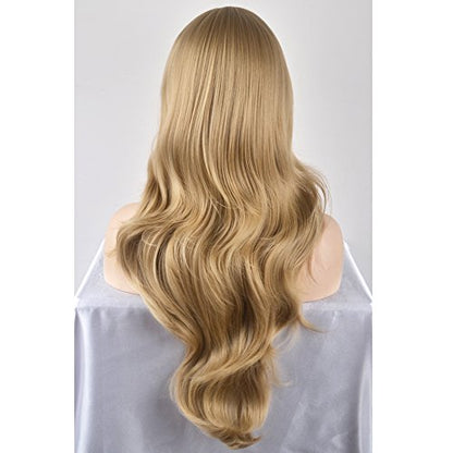BERON 26 Inches Blonde Wig Long Wavy Wig Ash Blonde Wigs with Bangs for Women Gold Blonde Synthetic Wigs with Hairnet - color: Dust Blonde, size: Long