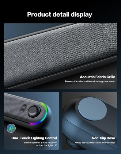 Desktop Computer Speakers, Stereo Soundbar, Bluetooth 5.3, USB/USB-C Power and Audio Transmission, Plug-and-Play, Compatible with PC, Mac, Laptops, Monitors, RGB Lighting, Wired Gaming Speakers