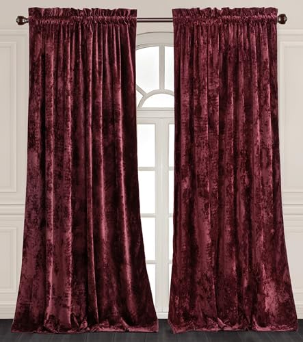 Chezmoi Collection Lux Burgundy Red Crushed Velvet Curtains 2 Panel Set - 84 inches Long Room Darkening Luxury Distressed Velvet Rod Pocket Window Drapes for Living Room Bedroom 50" W x 84" L - color: Burgundy Red